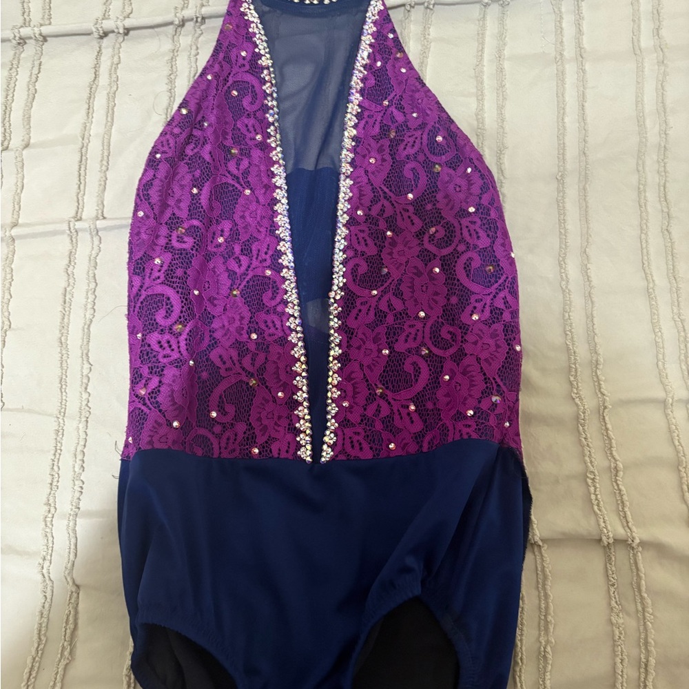 Purple and Blue Lace Halter Dance costume